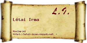 Létai Irma névjegykártya